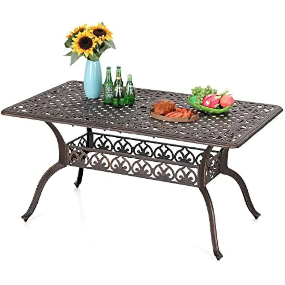 

Sophia & William 6-Person Cast Aluminium Outdoor Dining Table Rectangular, Patio Bistro Table with 1.97" Umbrella Hole, Bronze