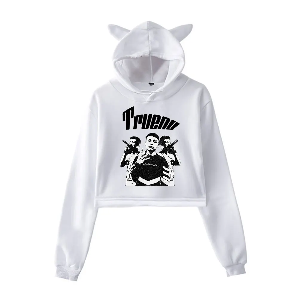 Trueno Rapper Vintage 90s Streetwear Hoodies Fashion Sports Sweatshirts for Girls Cat Ear Crop