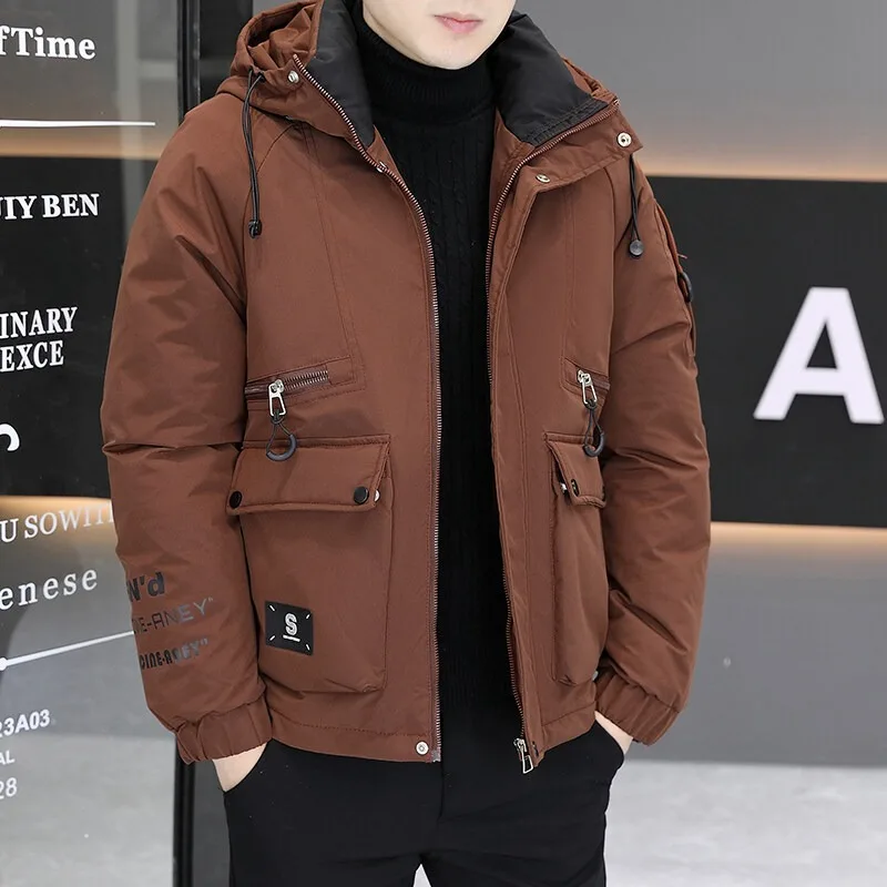 Winter Keep Warm Hooded Cotton Jacket for Men Trendy Casual Cargo Parka Coat Streetwear Hiphop Harajuku Overcoat Men Clothing