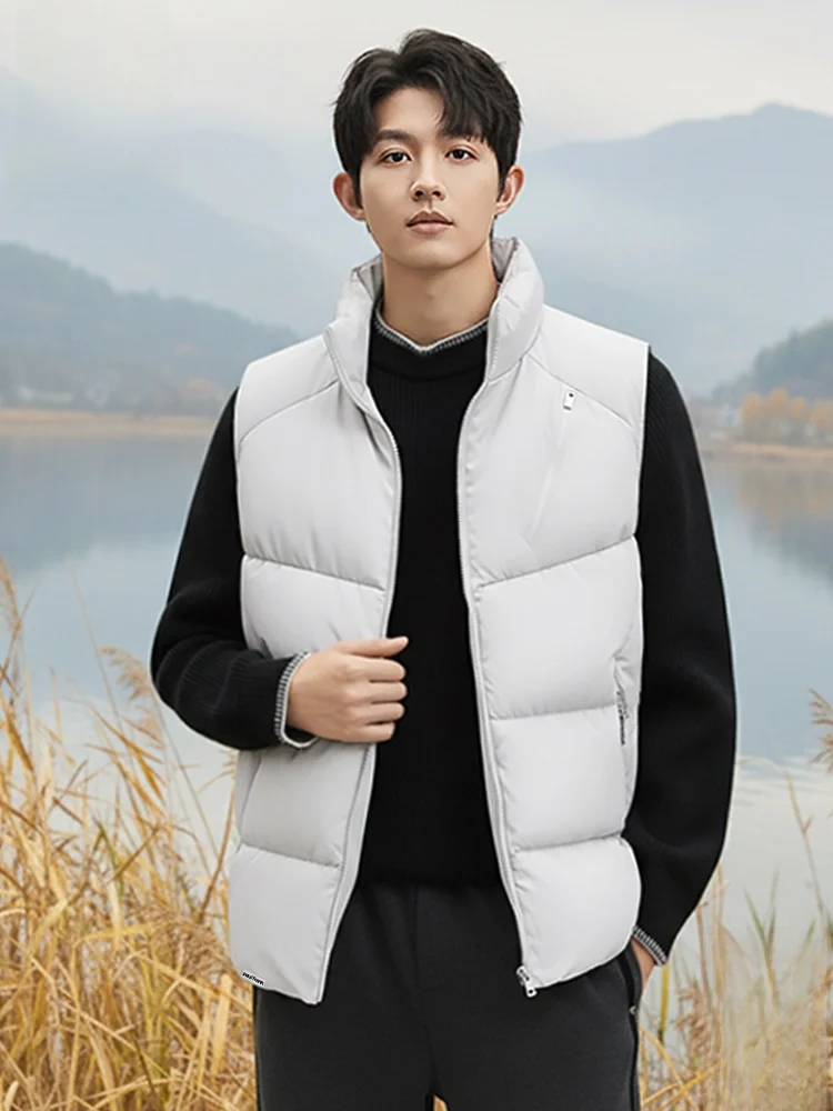 

ey Du down Vest Men's Winter Warm Casual Stand Collar Outerwear Faionable Urban Sle Zipper Closure