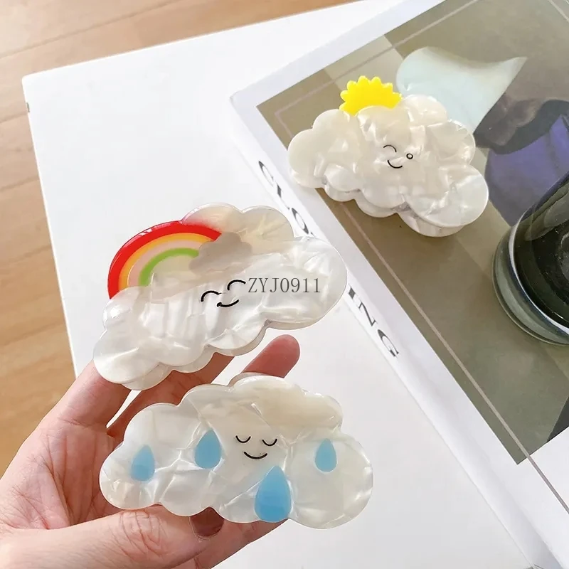 *تصميم إبداعي جديد لطيف سحابة قوس قزح قطرة المطر مشبك شعر مخلب موضة ابتسامة حمض الخليك القرش كليب إكسسوارات الشعر بالجملة