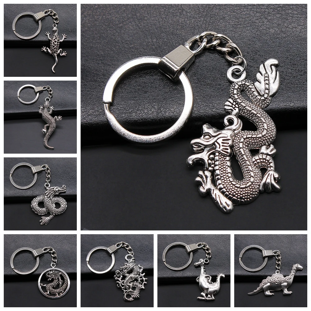 New Fashion Keychain Animal Dragon Gecko Lizard Dinosaur Snake Pendants DIY Car Key Chain Ring Holder Souvenir For Gift