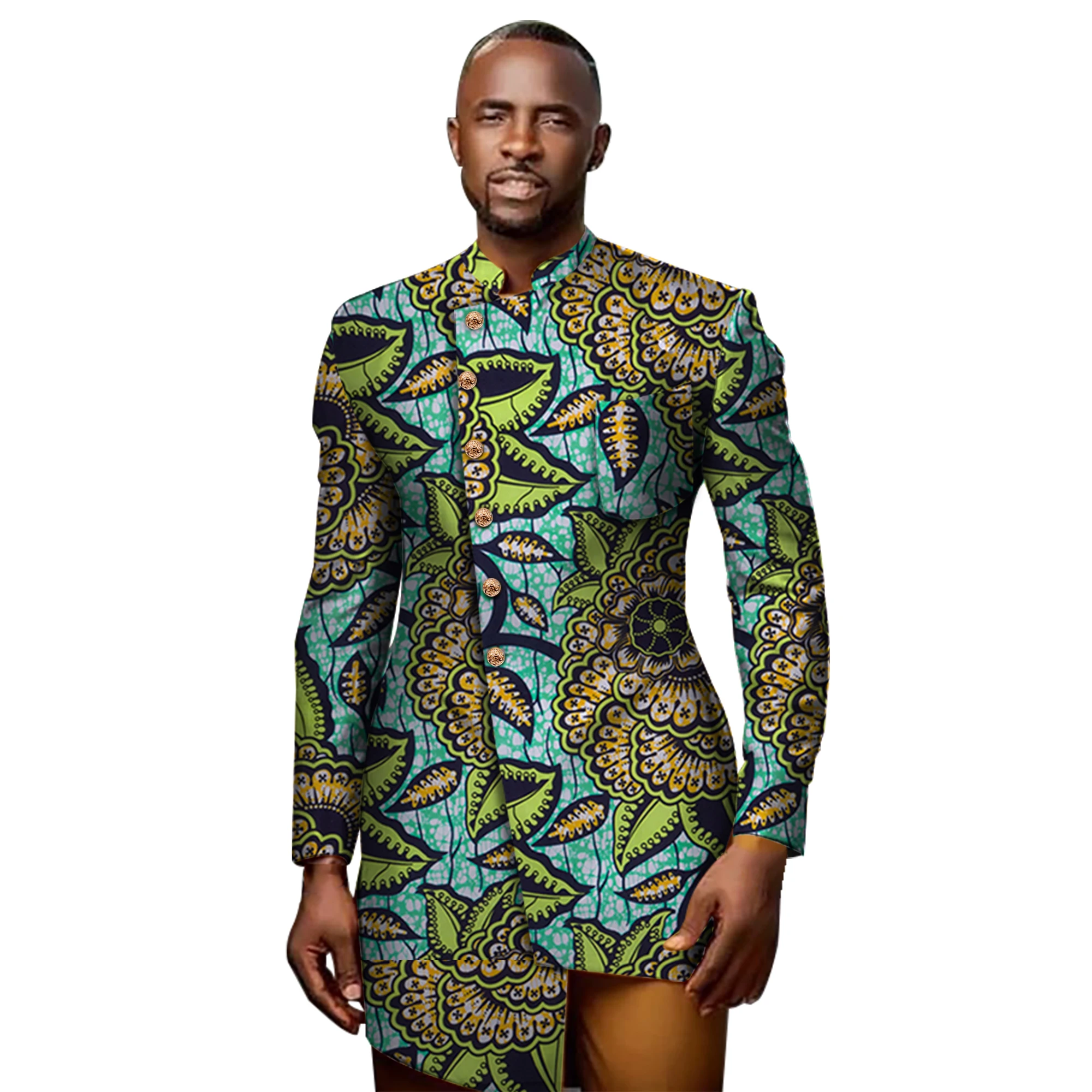 Dashiki African Print Patchwork Stand Collar Blazer African Style Clothing Bazin Riche Men Cotton Blazers WYN706