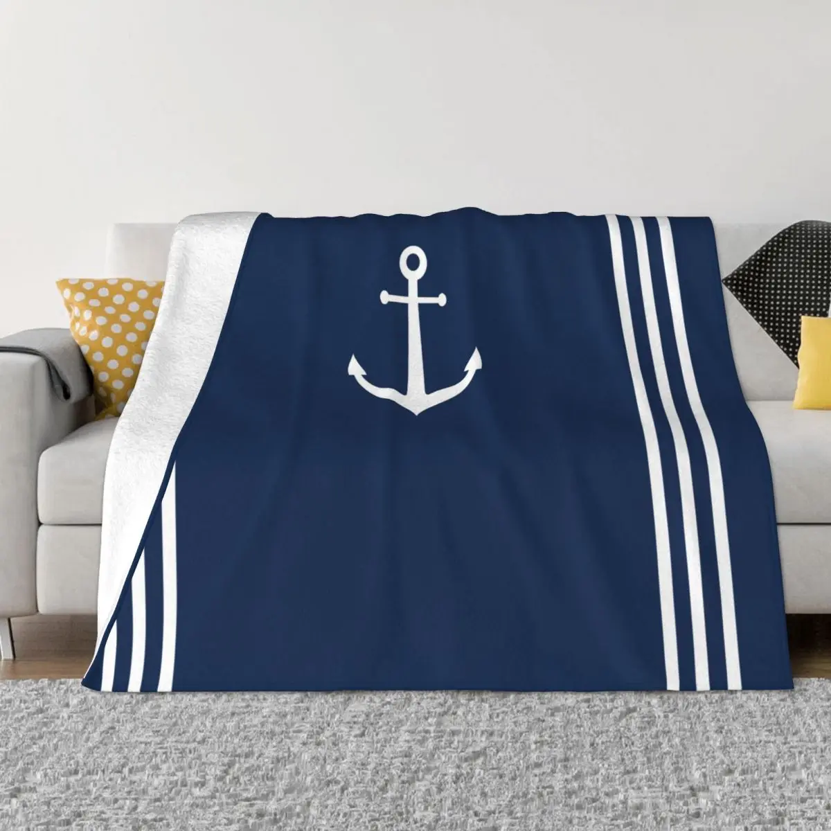 

Nautical Navy Blue Custom Boat Name Anchor Blankets Fleece Summer Multi-function Soft Throw Blanket for Home Couch Bedding Throw