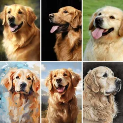 Golden Retriever Art Diamond Painting , Gift for Dog Lovers, Bathroom Decor Funny Wall Art Watercolor Pet Portrait ,Antique Art