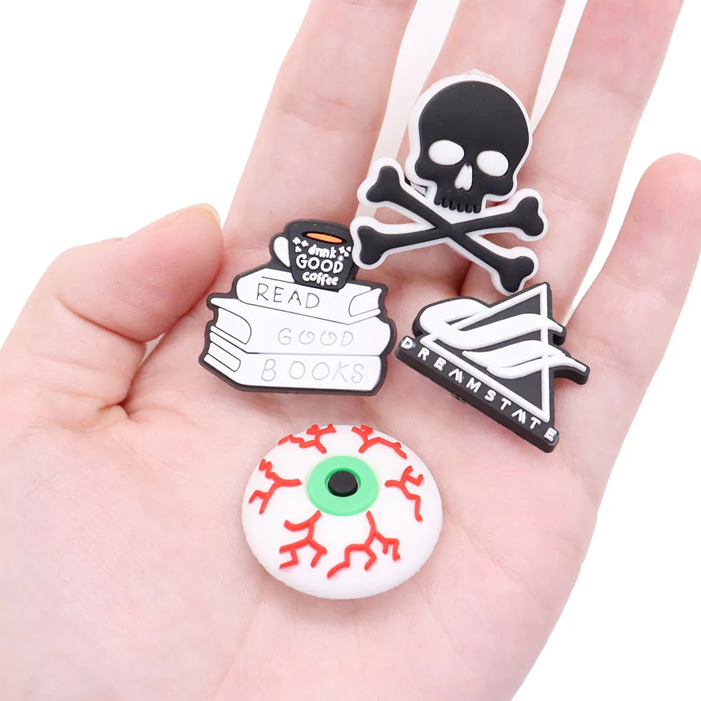 Single Sale 1Pcs PVC Shoe Charms Monster Eyeball Skull  White Book Accessories Clog Buckle Decoration for Wristbands Party Gift