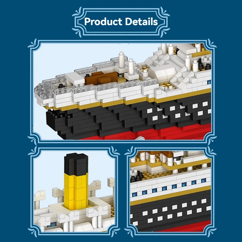 Colección creativa de barcos, microbloques de construcción DIY, juguetes Titanic, modelo MOC, modelo de ensamblaje, regalos de cumpleaños y Navidad