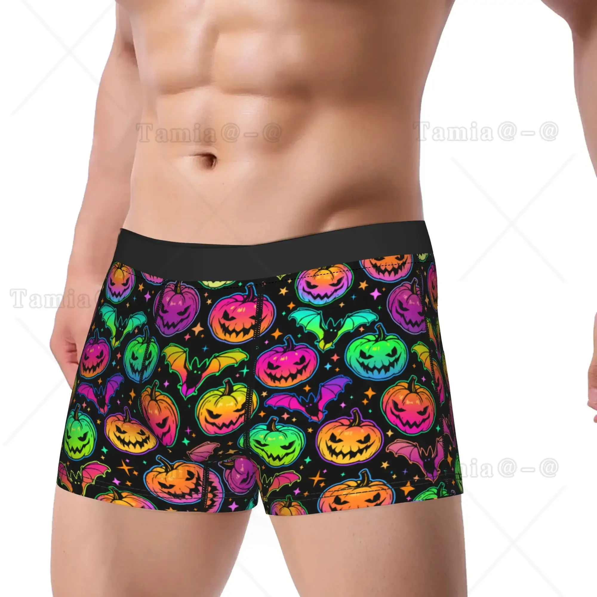 Men Halloween Pumpkins Bats Long Underwear  Humor Boxer Briefs Shorts Panties Male Soft Underpants