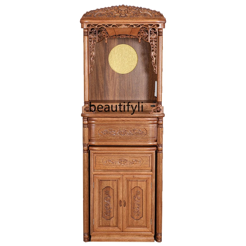 Solid Wood Chinese Style with Backlight Buddha Niche Clothes Closet Worship Table Buddha Cabinet Altar