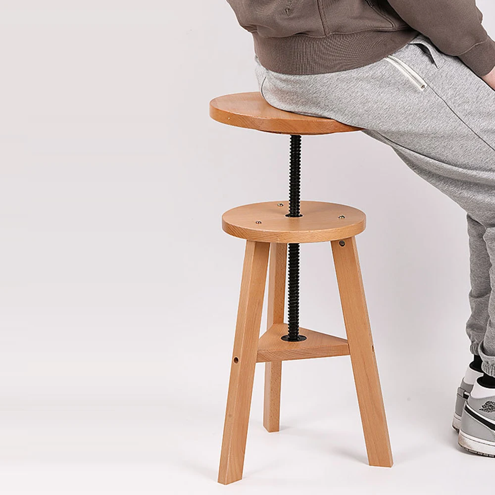 Adjustable Height Rotating Wooden Round Stool Surface Bar Stools Modern Style Multifunction Bar Chair for Kitchen