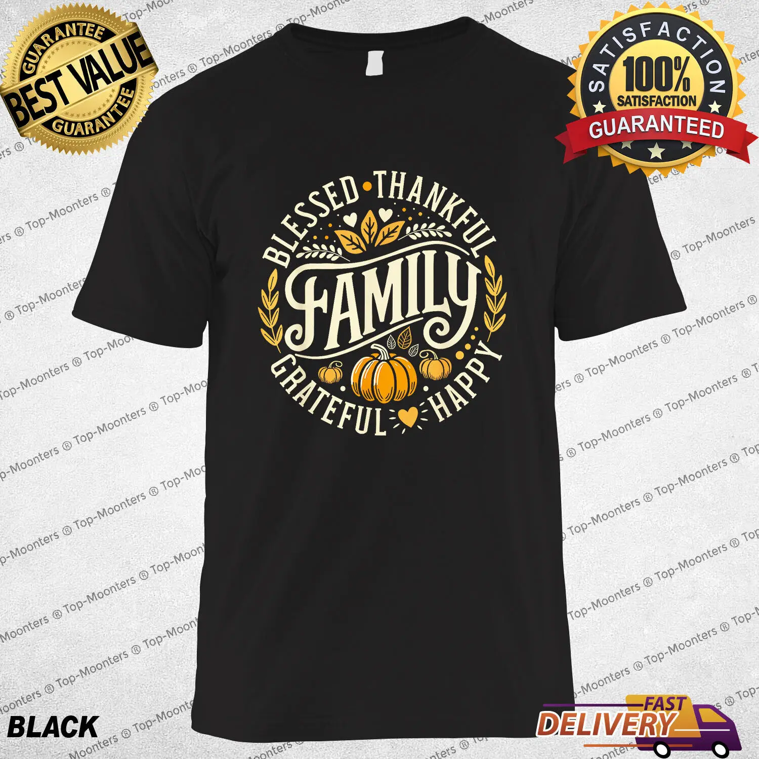 Abençoado, agradecido, família, ação de graças, camiseta, ideia perfeita para presente de feriado