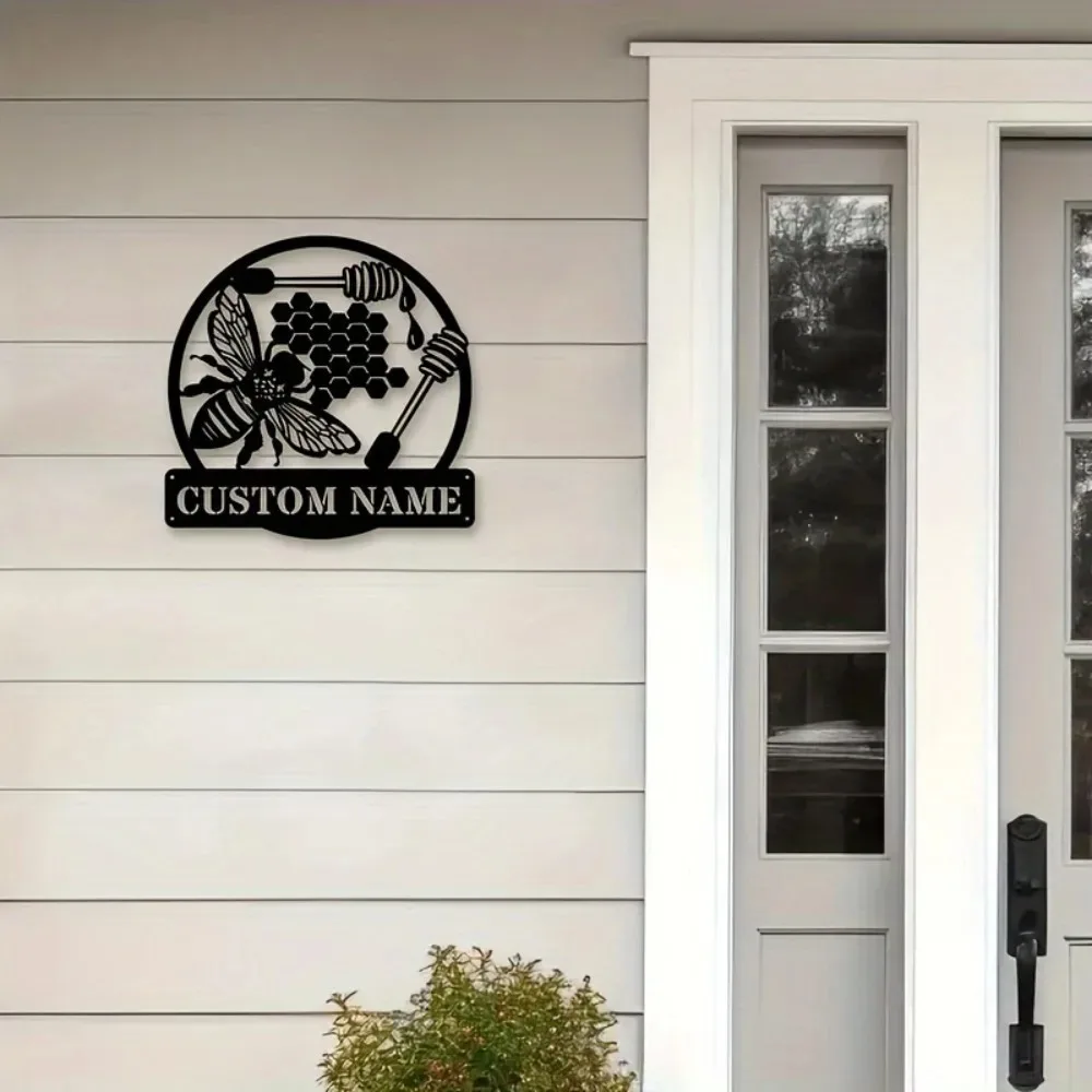 Rustic Bee Custom Metal Wall Sign Personalized Family Last Name Indoor Outdoor Decor Wonderful All Occasion Gift