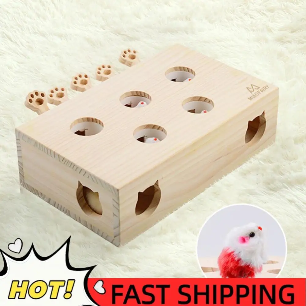 

Wooden Whack-A-Mole Cat Toy Catch Mice Game Cat Puzzle Toy for Indoor Cats Kitten