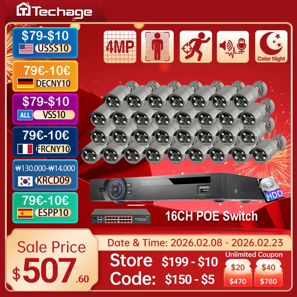 

4MP AI Face/Human/Car Detect IP Color Night Camera CCTV Video 36CH NVR H.265+ POE Security System Kit P2P Surveillance Set