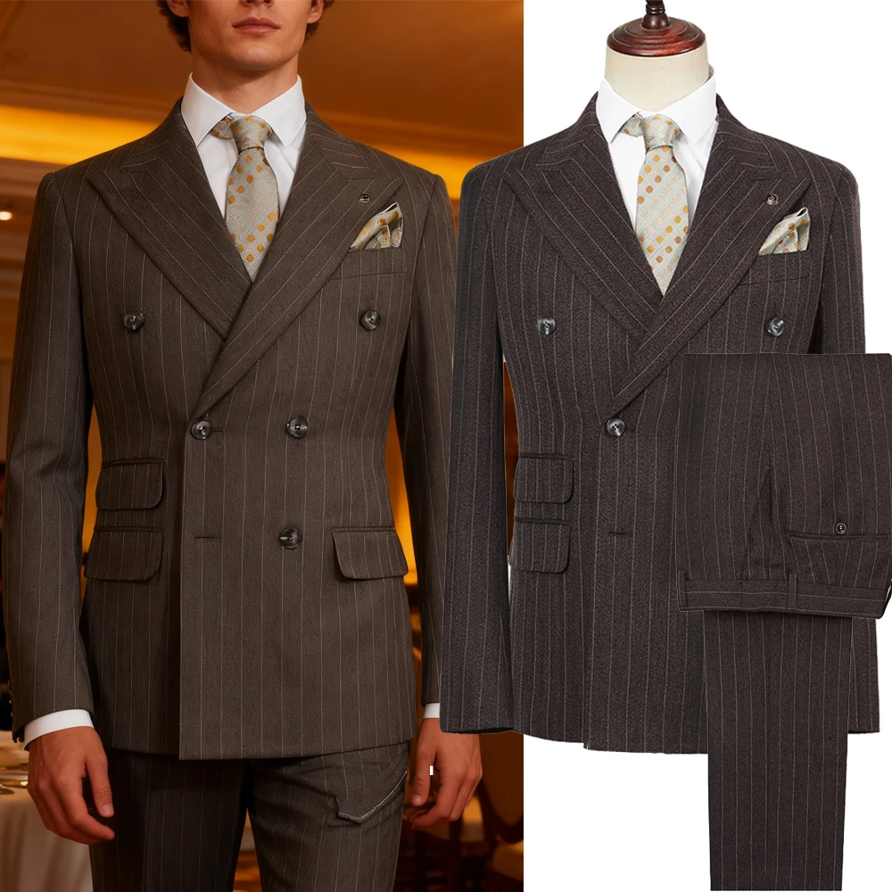 

Винтажные зимние твидовые костюмы, высококачественные полосатые твидовые мужские костюмы, дизайнерский костюм Homme, умный деловой формальный свадебный костюм, комплект из 2 предметов