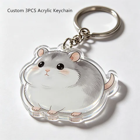 Chaveiro de acrílico personalizado com 3 peças, seu design, transparente, dupla face, personalizado, com foto de animal de estimação, para presentes e lembranças