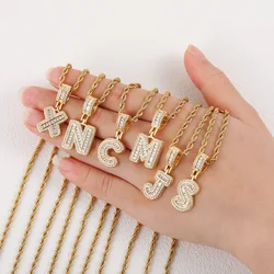 Letter Necklace Women Men Cubic Zirconia Initial Pendant Rope Chain English Letter Jewelry