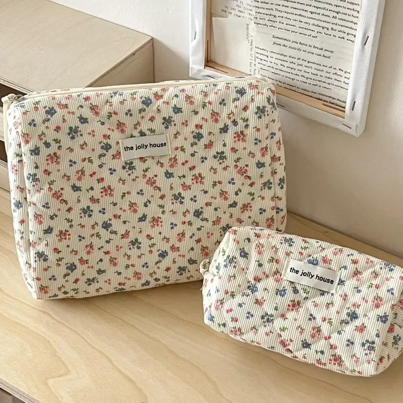 2024 Vintage Flower Women Makeup Bag Ladies Cosmetic Travel Storage Bags Handbags Large Capacity Quilted Cotton Tote Pouch