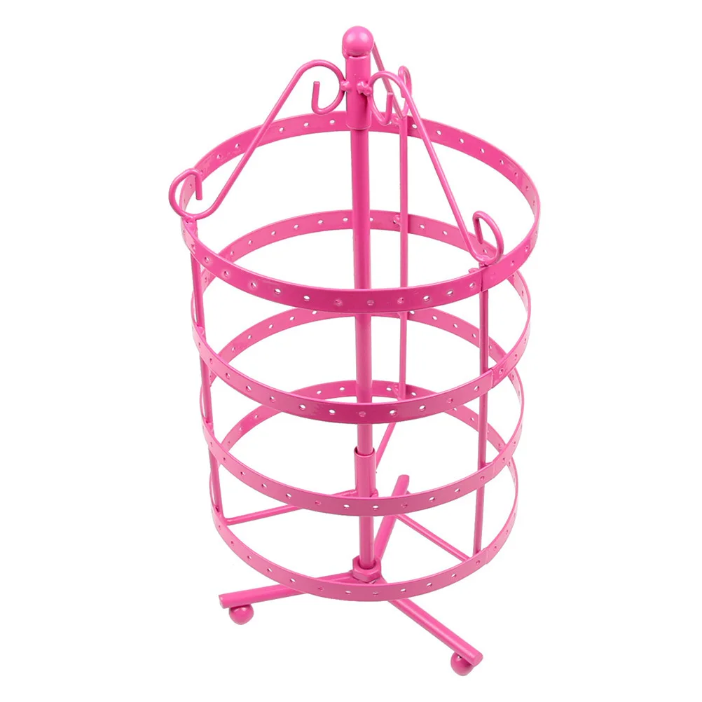 Rose Red Metal 4-Tier Rotating Earring Storage Rack Jewelry Display Stand Holder Organizer Table Decor Bird Cage Design