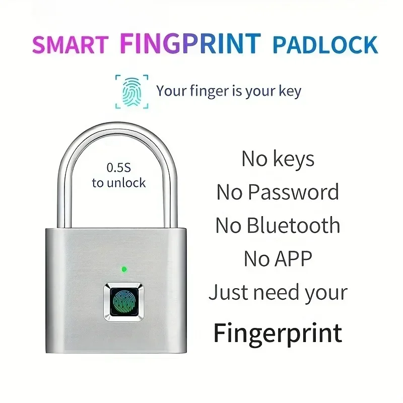 Keyless Fingerprint Padlock Ultra Light One Touch Open Fingerprint Door Lock for Gym School Luggage Backpack Suitcase Locker