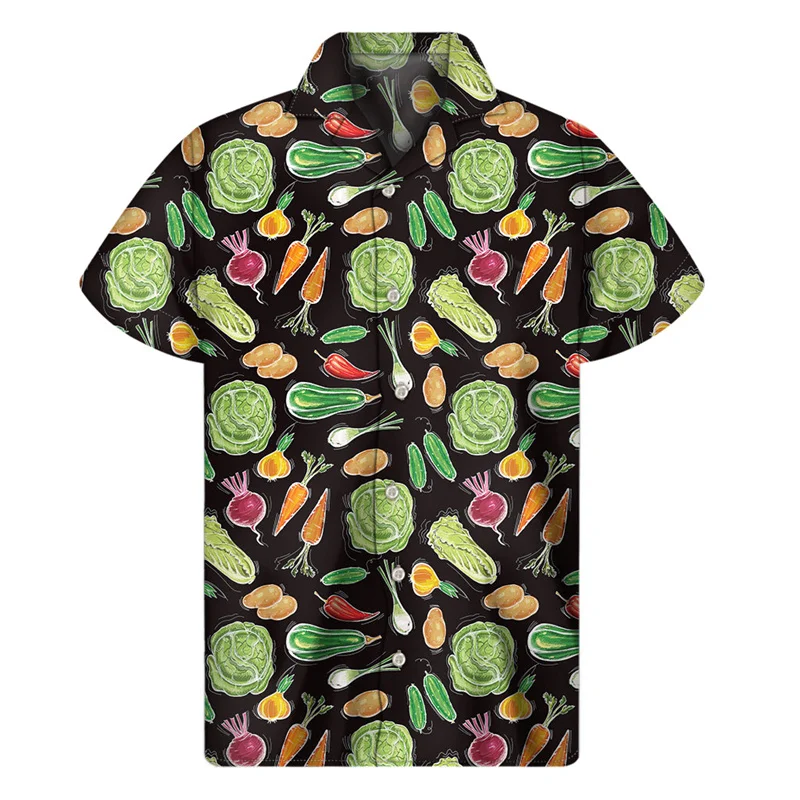 Creative Vegetable Pattern Shirt Men Clothes 3D Print Hawaiian Shirts Summer Button Short Sleeve Tops Loose Lapel Aloha Blouse