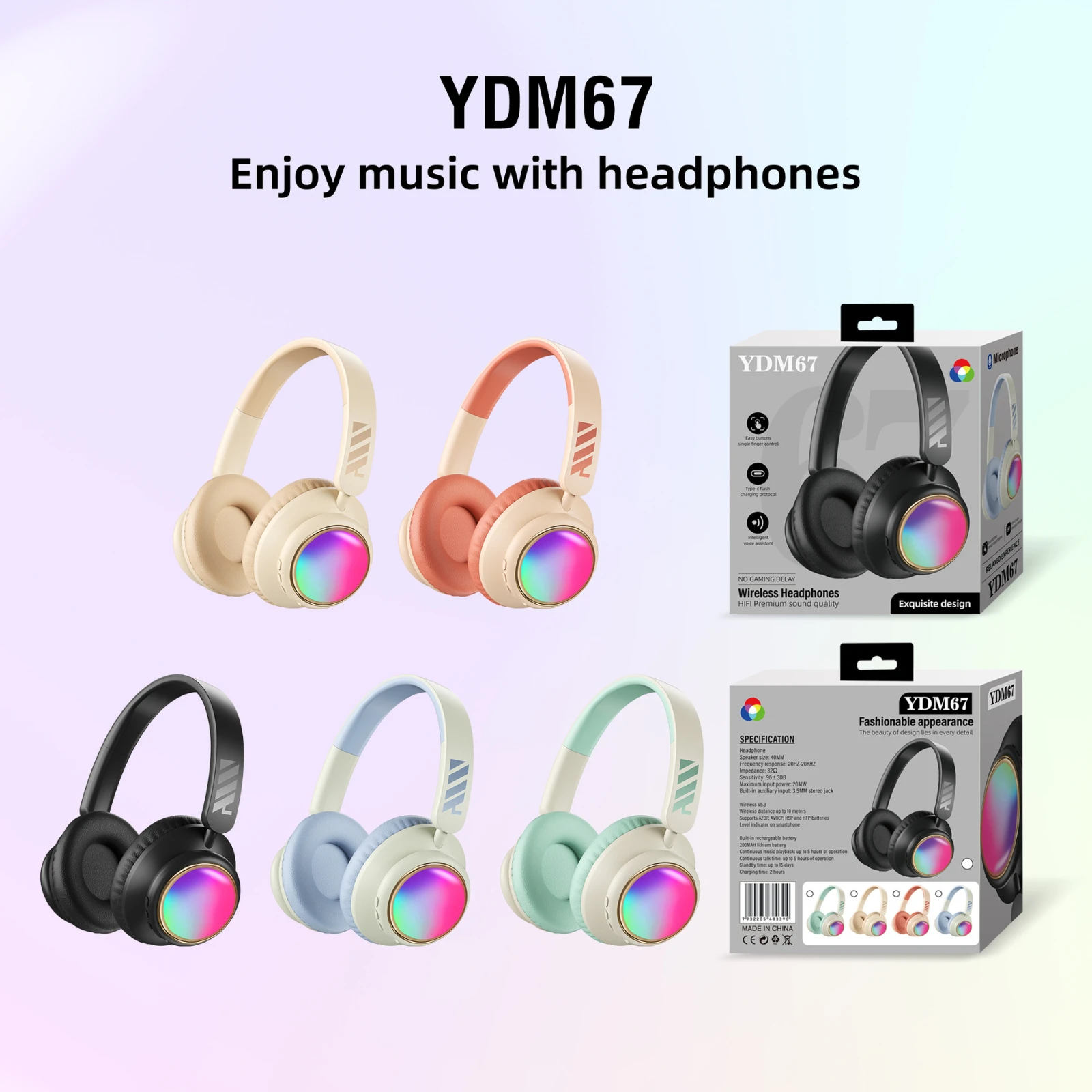 

YDM67 Wireless Bluetooth Earphones Long Endurance Noise Cancelling Head Mounted Headphones HIFI Premium Sound Quality Headset