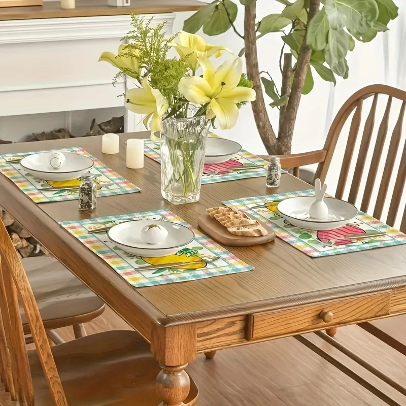 1pc Placemats, Buffalo Plaid Daisy Egg Easter Placemats, Seasonal Spring Summer Table Mats for Party, Kitchen, Dining Decor