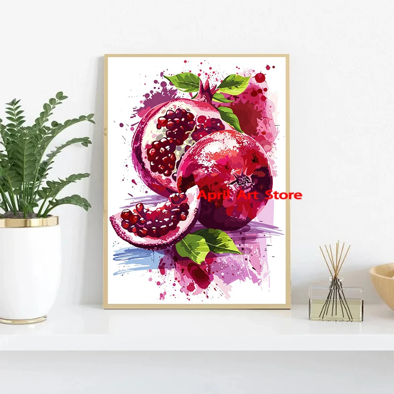 Watercolor Fresh Fruit Strawberry Pomegranate Raspberries Poster Print Canvas Painting Wall Art Picture for Kitchen Home Decor