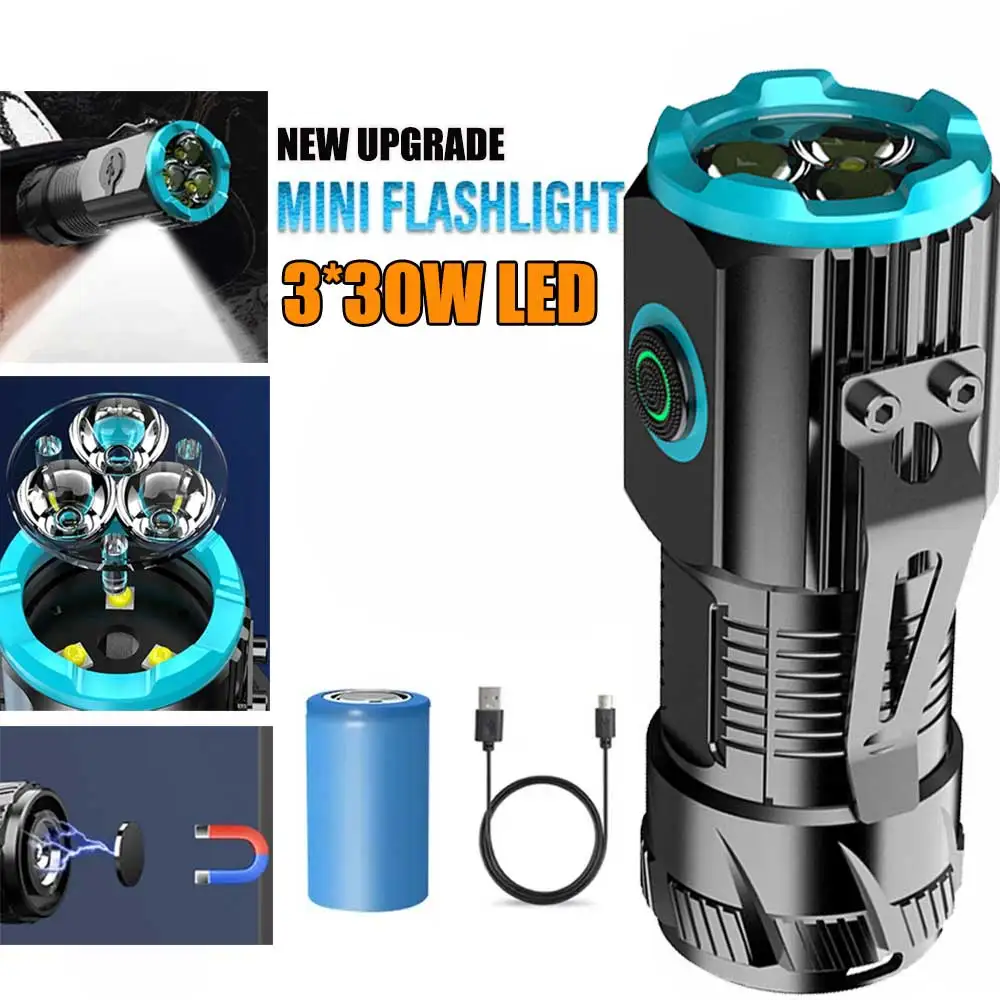 Powerful 90W LED Flashlight TYPE-C Rechargeable Mini EDC COB Tactical Torch With Tail Magnet Emergency Fishing Camping Lantern