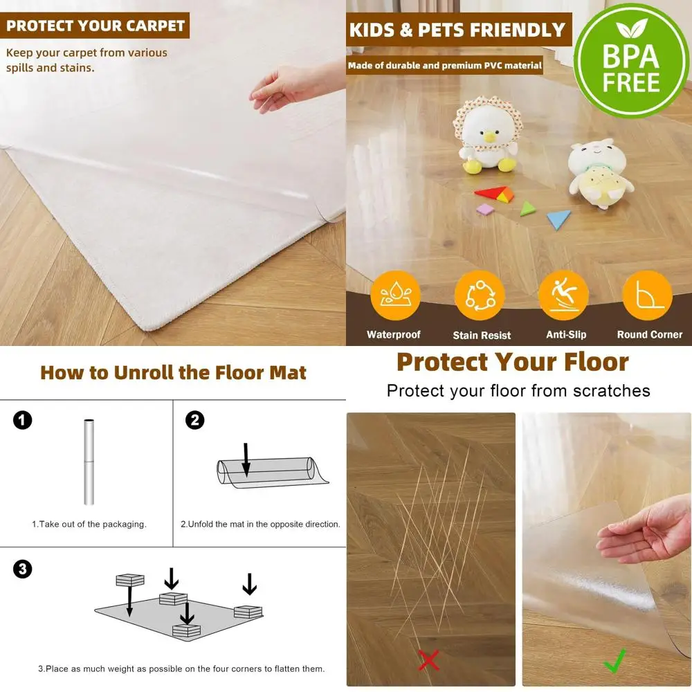 

58x84 Inch Clear Desk Chair Mat for Hardwood Floors, Rolling Office Chair Floor Protector, Waterproof Rectangle Pad