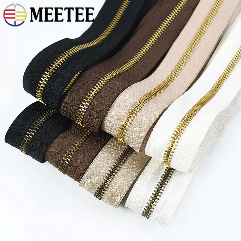Meetee 2/4Y 3# 5# Metal Zipper Tape Gold Teeth Decorative Zip Repair Kit Bag Jacket Clothes Pocket Sewing Supplies Accessories