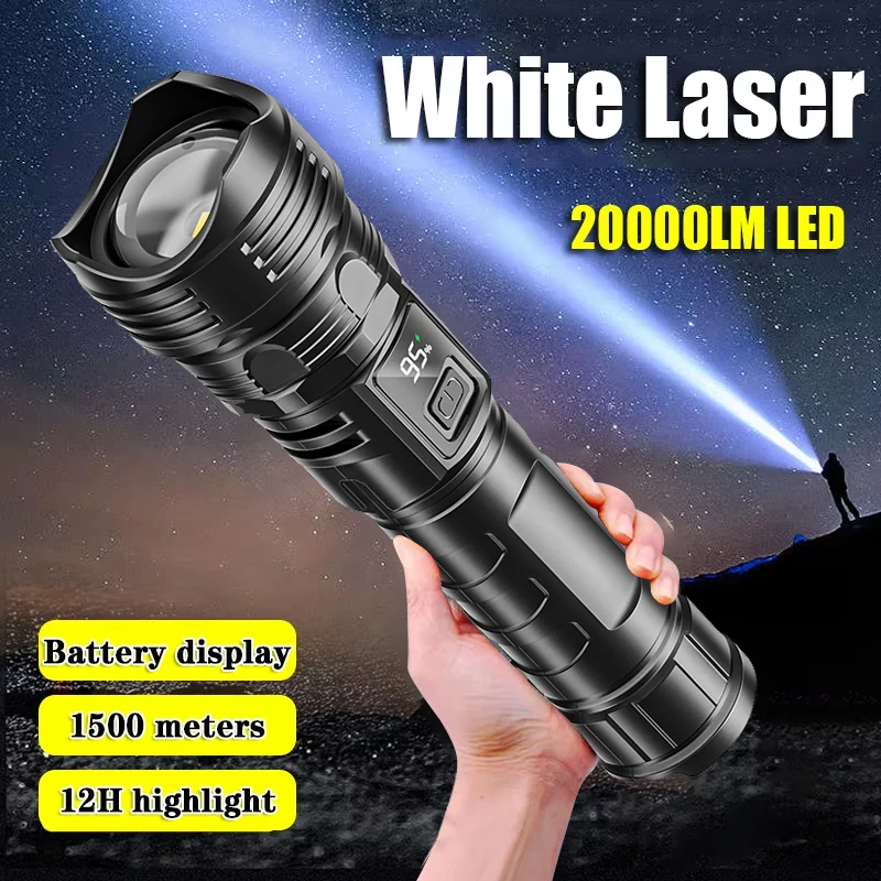 20000LM Latest High Power Led Flashlights White Laser Telescopic Zoom Portable Rechargeable Led Lamp Waterproof Torch Lights