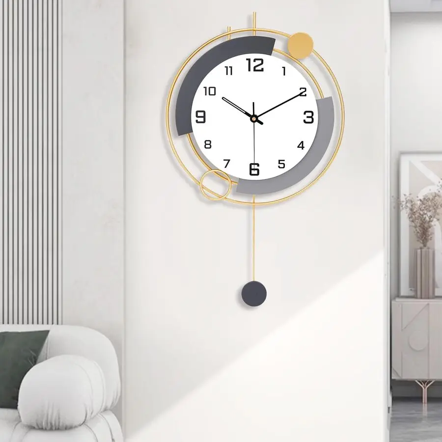 Horloges murales avec pendule, quartz de qualité silencieuse à piles, grande horloge murale pour salon, cuisine, maison, salle de bain, chambre à coucher