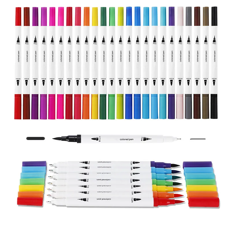 Tenwin Watercolor Art Markers Brush Pen Dual Tip Fineliner Drawing for Calligraphy Painting 12/24 Colors Set Art Supplies