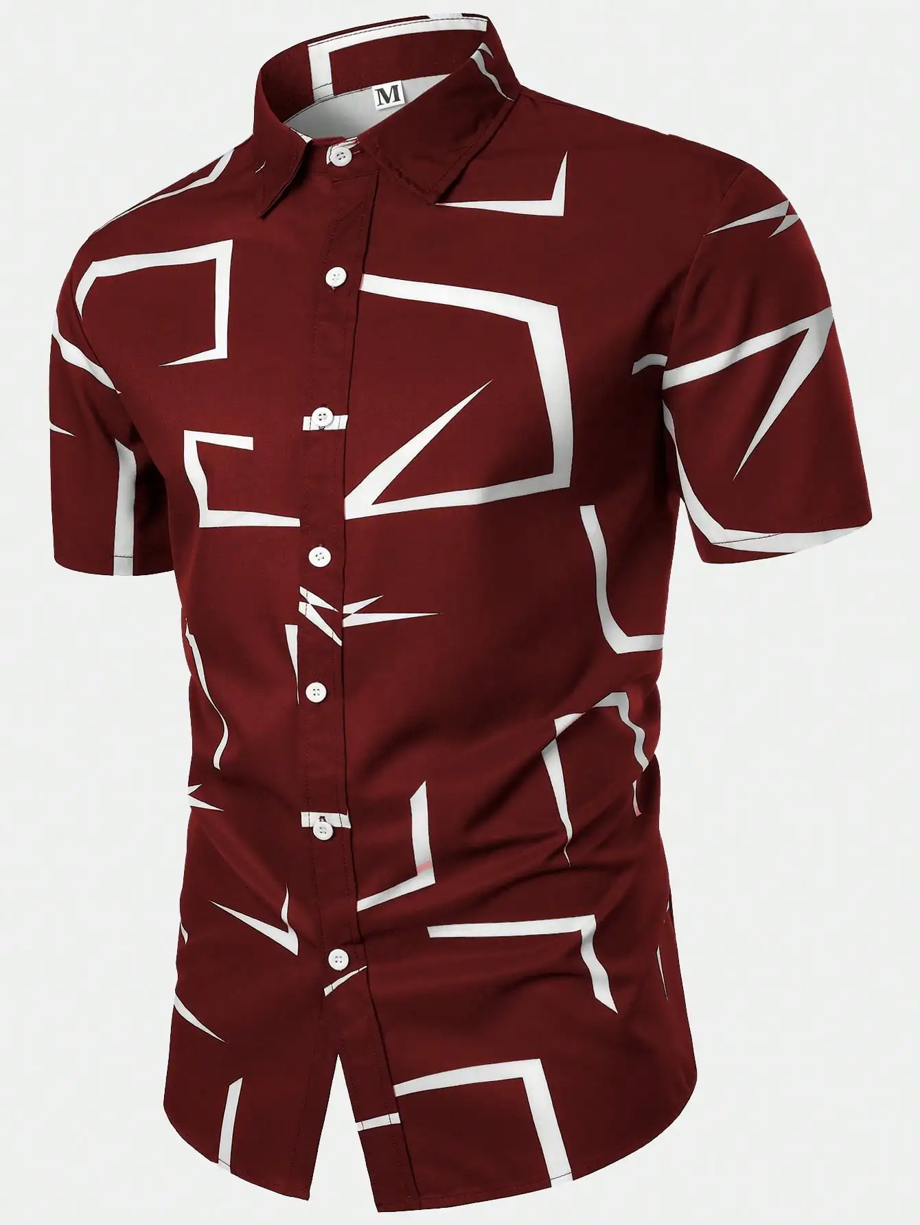 

Men's Burgundy Short-Sleeve Shirt with White Abstract Geometric Print