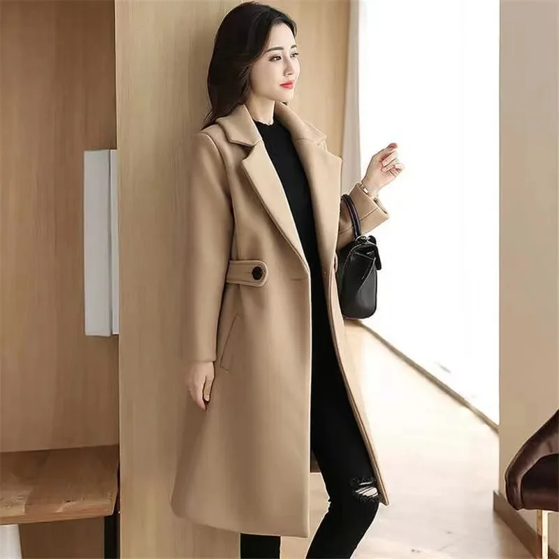 Women Wool Blends Coat New Winter Autumn Fashion Slim Woolen Blend Jacket Long Coat  Female Jackets Outerwear