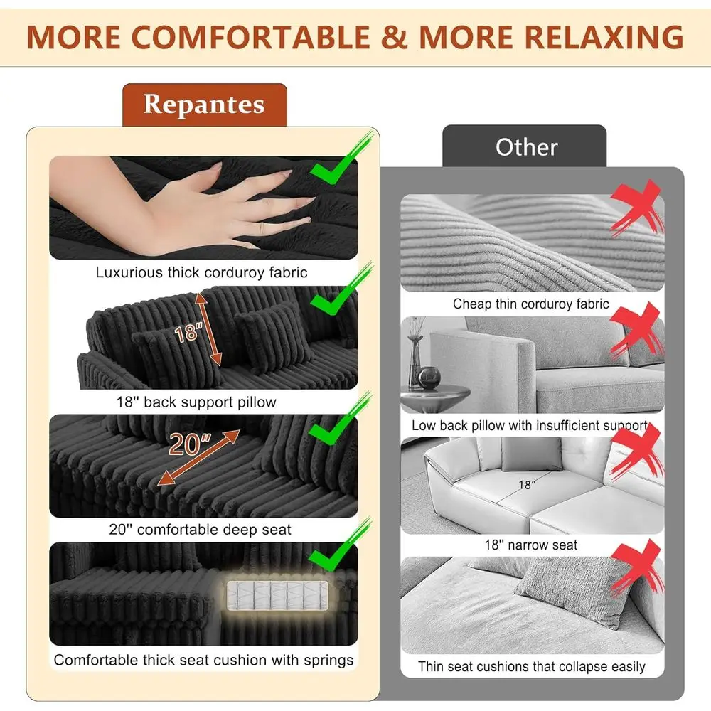 107 أريكة مقطعية مع سرير قابل للسحب، كرسي تخزين، مسند ظهر قابل للتعديل، منافذ USB، حاملات أكواب، جيوب جانبية، قماش سروال قصير