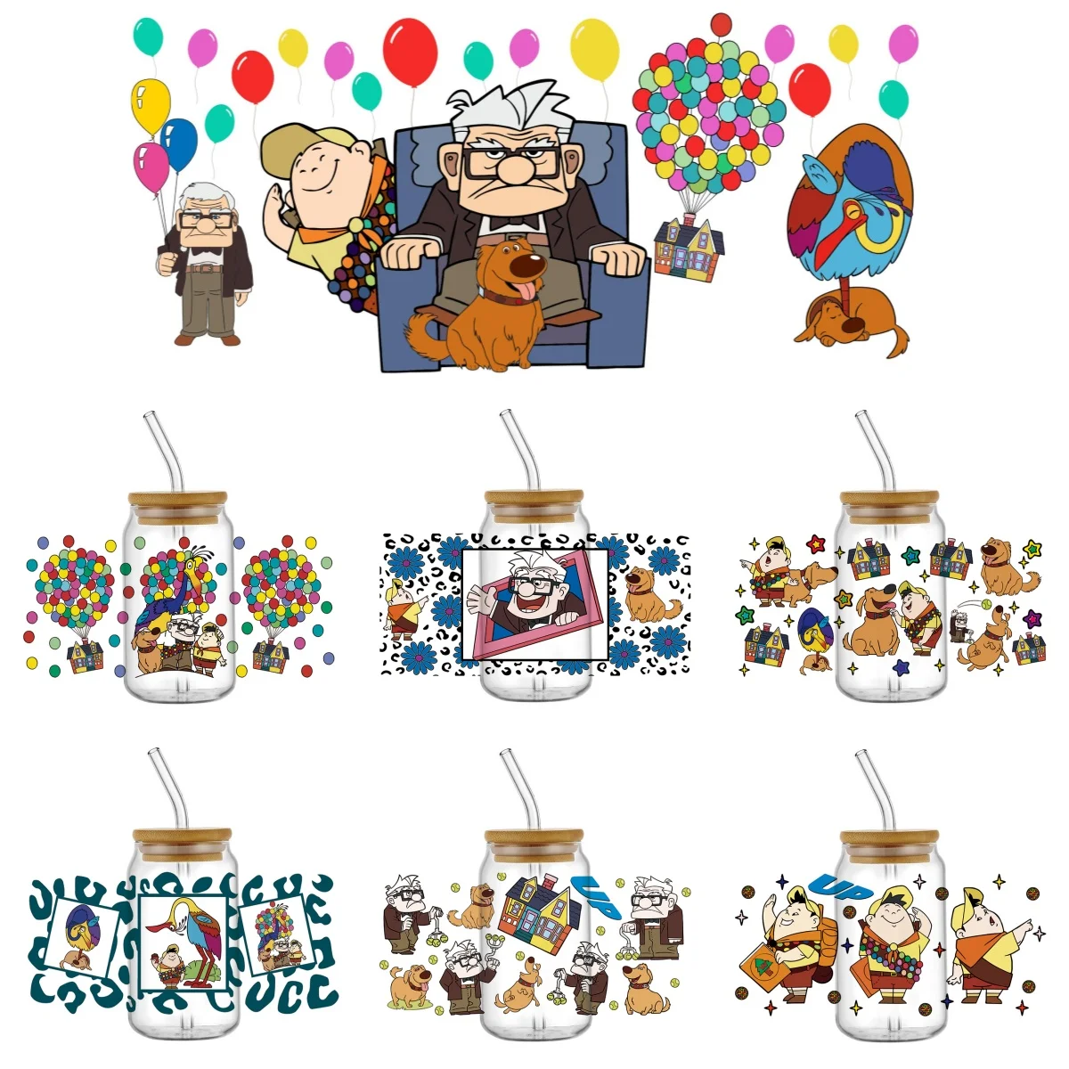 

Водонепроницаемые наклейки из мультфильма UP, 3D-переводки, УФ-наклейки DTF, 16 унций, очки Libbey, УФ-чашки DTF, обертывания, сделай сам, подарочная наклейка