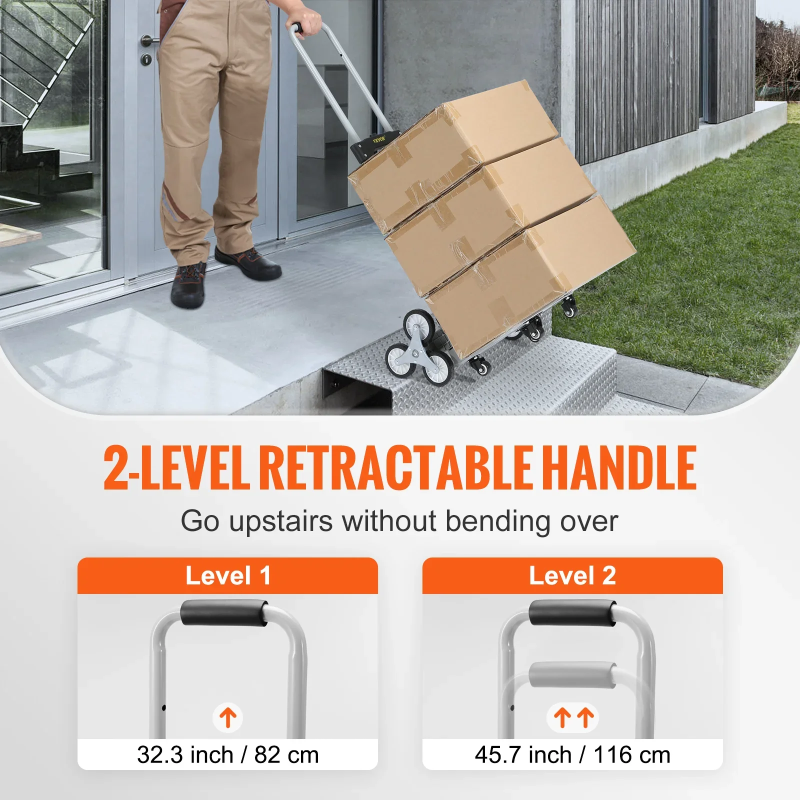 JiaBingFu 220lbs Stair Climbing Cart Foldable Hand Truck with 32.3-45.7\