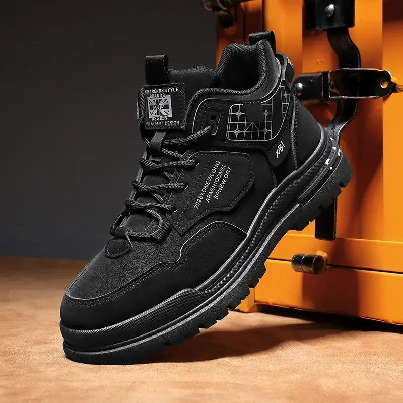 

202, весенне-осенние мужские новые дышащие модные универсальные противоскользящие спортивные безопасные высокие рабочие ботинки для отдыха и работы