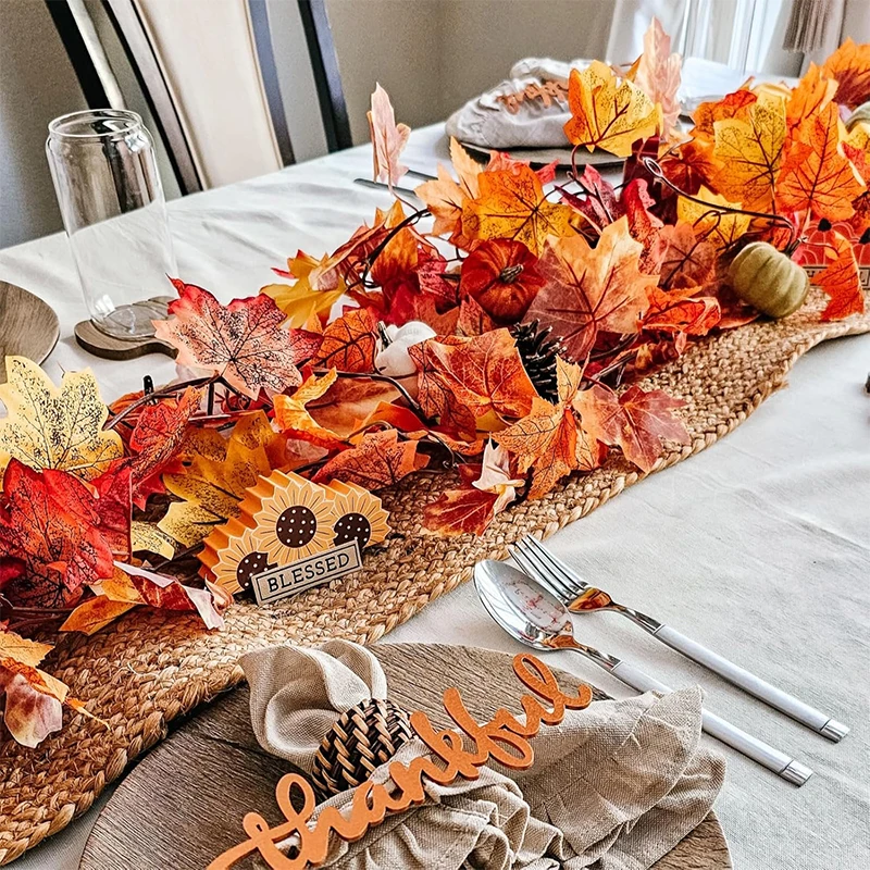 1/2 Stück Herbstkränze, 100 cm, hängende Seidenkränze, künstliche Herbstblattkränze, Thanksgiving-Weihnachtsdekoration, Heimdekoration für den Kamin – Detail 3