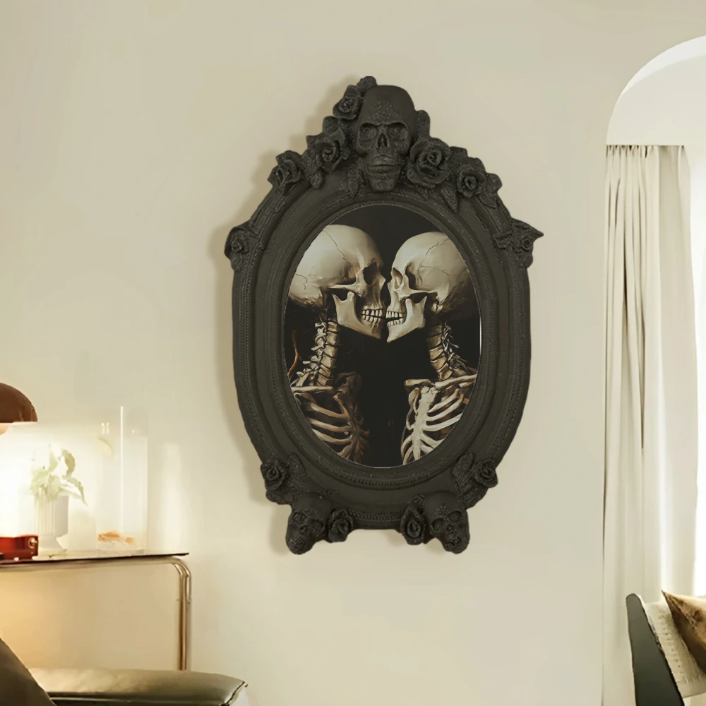 Gothic-Dark-Style Totenkopf-Rosen-Deko-Ovaler Bilderrahmen für dunkle, romantische Heimwanddekorationen