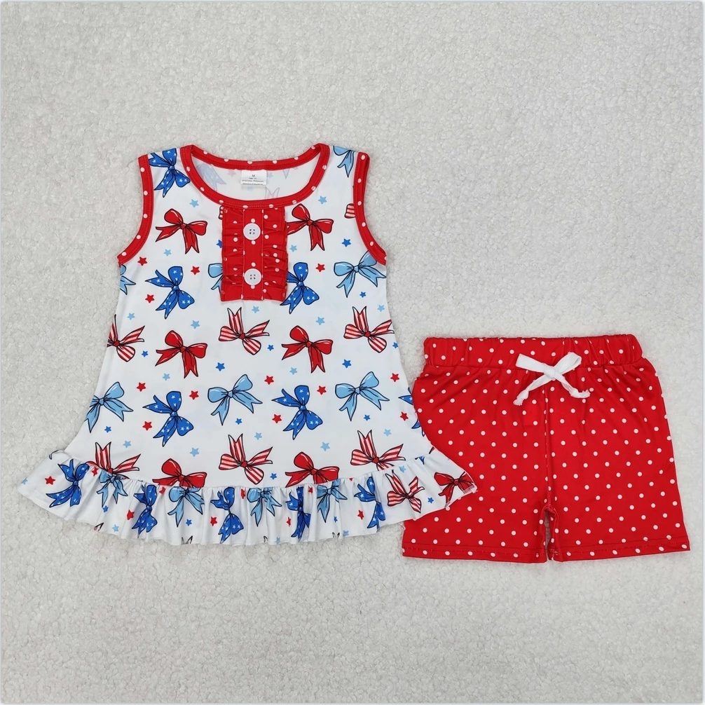 

New Short Sleeve Outfits 4th Of July Bows Tunic Toddler Kid Clothing Sets Kids Designers Clothes Toddler Kid Clothes Sets
