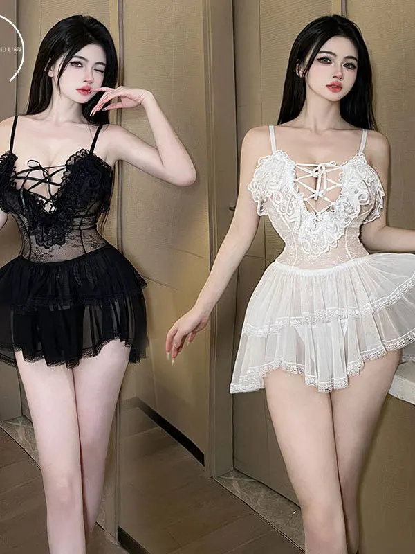 Seksowna Pikantna Bielizna Księżniczka Różowa Koronka Dojrzały Urok Elegancki Delikatny Wydrążony Przezroczysty Nowy Otwarta Klatka Piersiowa Pure Desire Dress IGYN