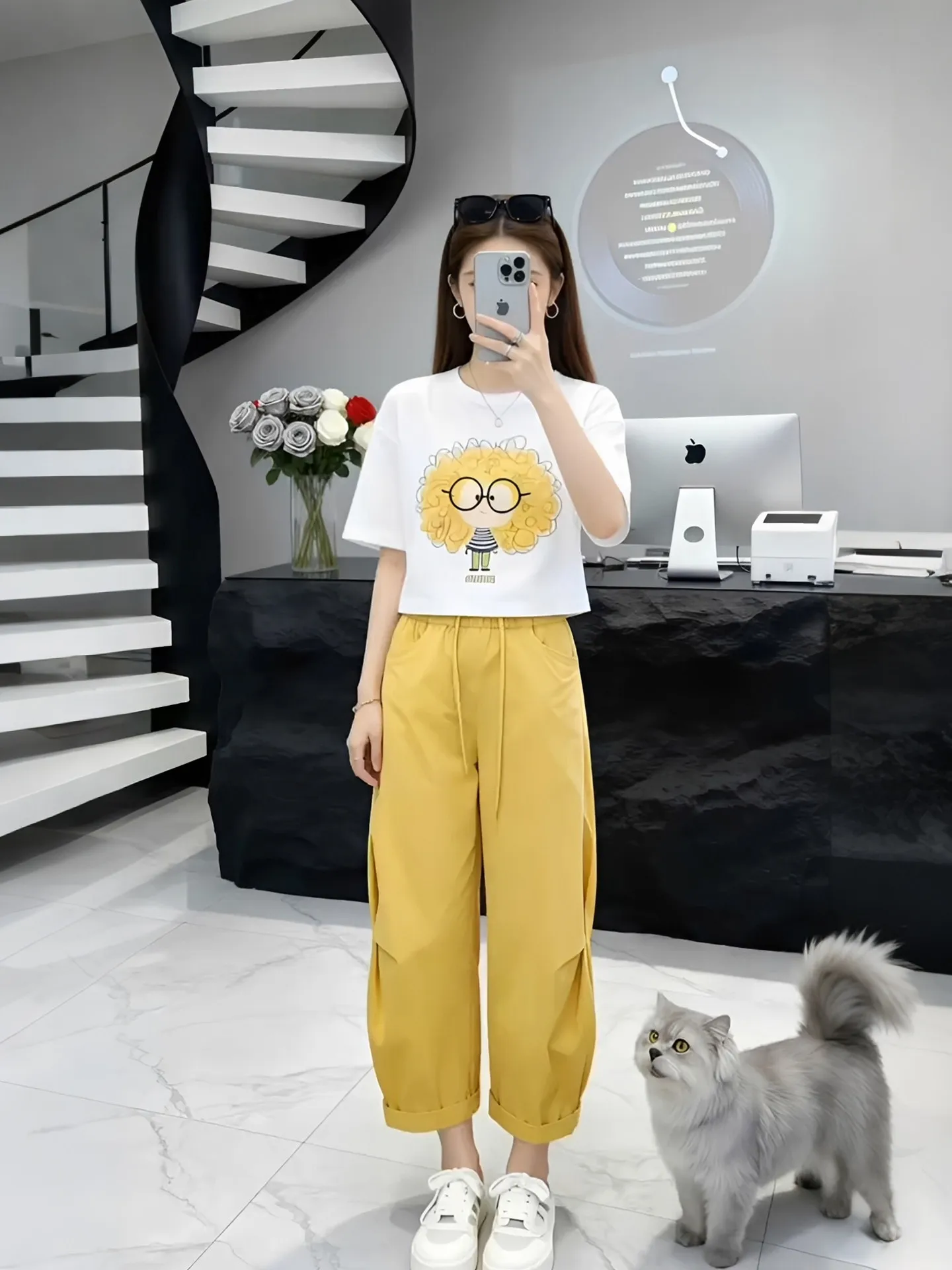 

Fashionable Summer Print Loose Women's Two-Piece Set Casual Versatile Sleeveless High Waist Pants Breathable Comfortable Comm...