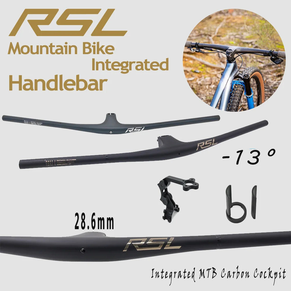 2024 RSL T1000 Handlebar -13degree Integrated MTB Carbon Cockpit Mountain Handlebar 750mm XC Flat Bar with Stem Bike Fittings