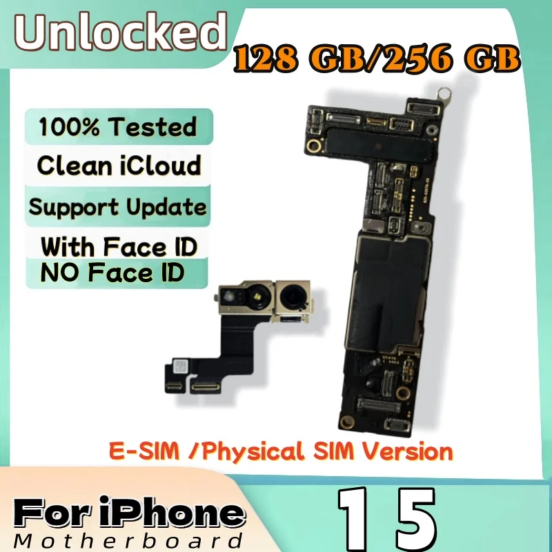 Fully Unlocked Authentic Mainboard For iPhone 15 Motherboard Clean ICloud With/Without Face ID IOS System Logic Board
