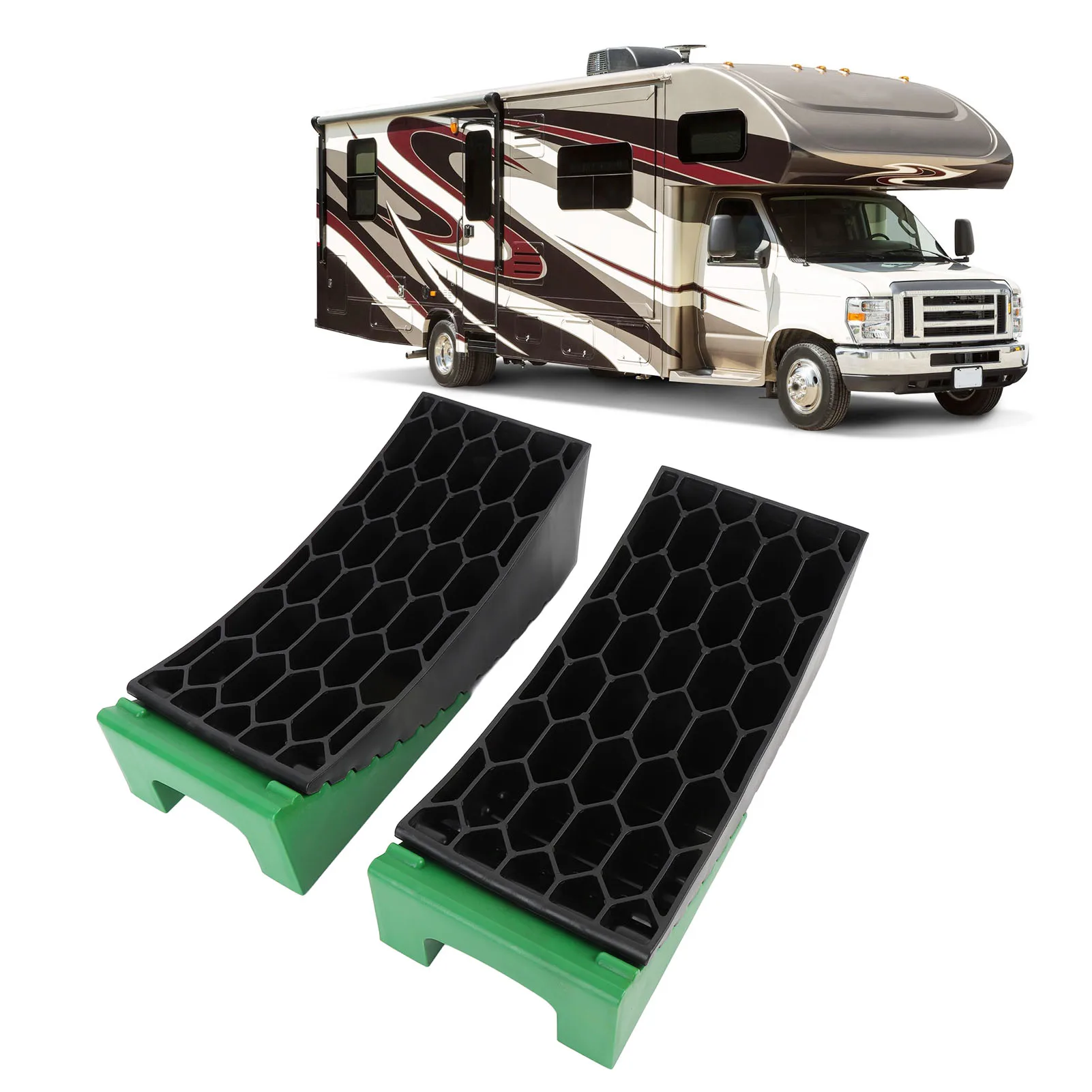 RV Leveling Ramps with Mats and Storage Bag Non-Slip Heavy Duty Plastic Ramp Wedges for Camper Trailer Motorhome Support