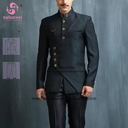 Indian Style Elegant Suits For Men Slim Fit 2 Piece Pants Set Formal Groom Wedding Peaked Lapel Tuxedos Traje De Hombre Elegante