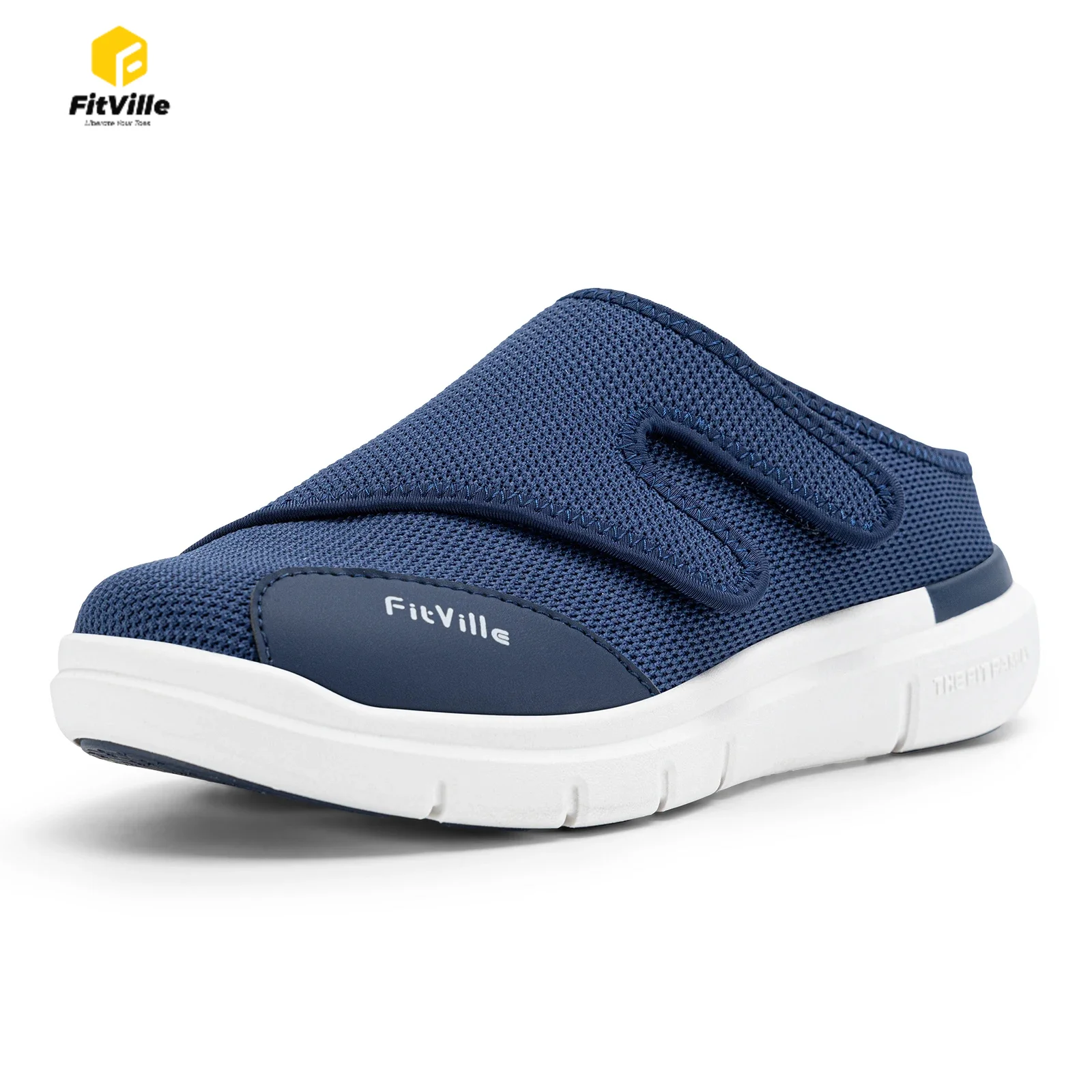 FitVille Men'S Half Slippers Diabetic Shoes Extra Wide 4E Adjustable Lightweight Casual Shoe For Swollen Feet Plantar Fasciitis